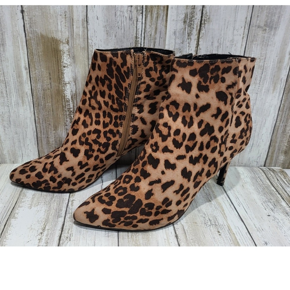 Womens Express Leopard Print Stiletto Heel Ankle Boots Size 8